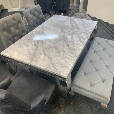 Louis 180cm Grey Marble Dining Table Only-Esme Furnishings