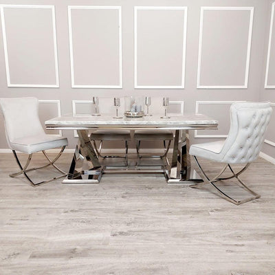 Xavia 180cm Marble Dining Table + Sandhurst Button Back Plush Velvet Dining Chairs - Special Promo Price-Esme Furnishings